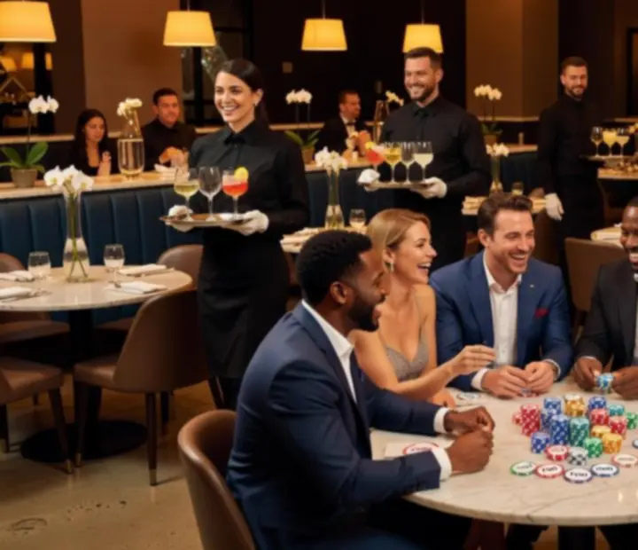 Goście Polastrevino podczas tematycznego wieczoru przy stołach w eleganckiej restauracyjnej scenerii