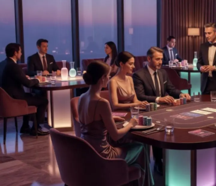 Elegancki wieczór pokerowy przy podświetlonym stole w restauracji Polastrevino